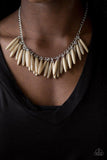 Paparazzi Full Of Flavor - Brown Polished and cloudy Soybean beads cascade from the bottom of a shimmery silver chain, creating a colorful fringe below the collar. Features an adjustable clasp closure.

