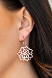 Paparazzi Darling Dahlia - Copper Brushed in a high-sheen finish, shiny copper filigree bursts into an airy blossom for a seasonal look. Earring attaches to a standard fishhook fitting.

