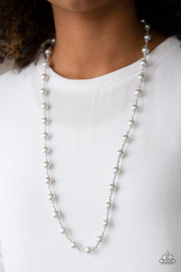 Paparazzi Behind The Scenes - Silver  -  A collection of dainty and classic silver pearls link across the chest in a timeless fashion. Features an adjustable clasp closure.
