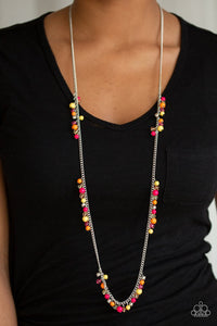 Paparazzi Miami Mojito - Multi - Necklace  -  Sections of polished multicolored and glassy beads trickle along a shimmery silver chain along the chest for a flirtatious look. Features an adjustable clasp closure.
