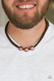 Paparazzi Pedal To The Metal - Copper - Necklace  -  Three antiqued copper beads are knotted in place along a brown braided cord below the collar for an urban look. Features a button loop closure.
