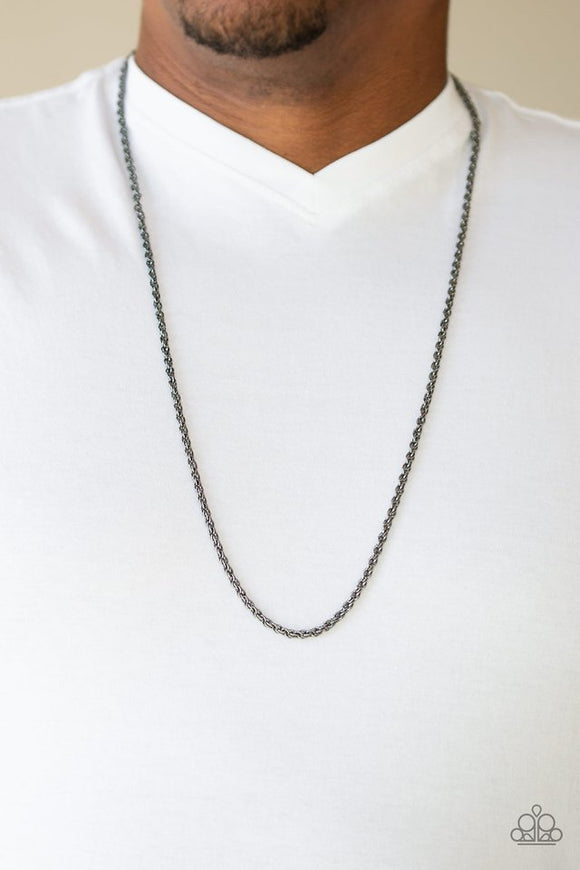 Paparazzi The Go-To Guy - Black - Necklace  -  Featuring a high-sheen finish, a glistening strand of gunmetal rope chain drapes across the chest for a casual shine. Features an adjustable clasp closure.
