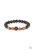 Paparazzi Empowered - Red - Bracelet  -  An earthy collection of metallic accents and red and black lava beads are threaded along a stretchy band around the wrist for a seasonal look.
