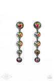 Paparazzi Drippin In Starlight - Multi - Earrings  -  Featuring sleek gunmetal fittings, faceted rainbow gems gradually decrease as they trickle from the ear for a glamorous look. Earring attaches to a standard post fitting.

