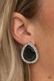 Paparazzi Dare To Shine - Black  -  Encrusted in a ring of glittery white rhinestones, an overly dramatic black teardrop gem is pressed into a textured silver frame for a glamorous look. Earring attaches to a standard post fitting.
