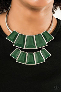 Paparazzi Lions TIGRESS and Bears - Green - 2019 Convention Exclusive
Tinted in the lush green hue of Eden, rows of faceted emerald-shaped beads link into colorful beaded plates. The uppermost frame slides along a bowing silver bar, adding playful movement to this fierce statement-making piece. Features an adjustable clasp closure.
