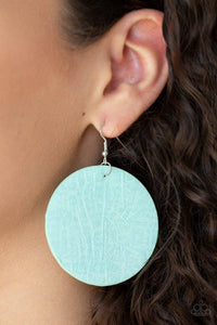 Paparazzi Trend Friends - Green Featuring a textured finish, a refreshing green leather frame swings from the ear for a trendy look. Earring attaches to a standard fishhook fitting.

