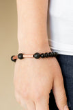 Paparazzi Metro Meditation - Copper - Bracelet  -  An earthy collection of rectangular copper accents, round black lava rock beads, and shiny black beads are threaded along a stretchy band around the wrist for a seasonal look.
