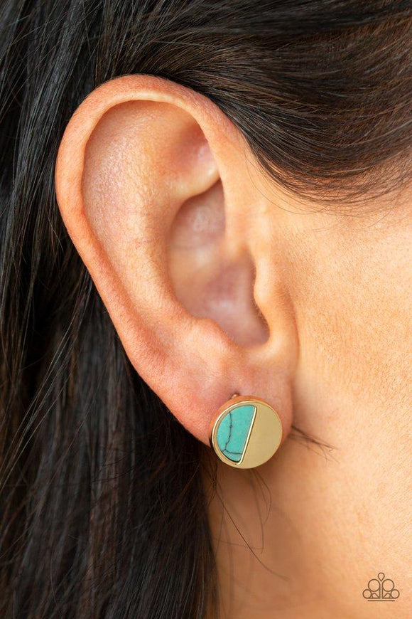 Paparazzi Marble Minimalist - Blue Featuring a half-moon shape, a piece of faux turquoise stone is pressed into one half of a gold disc for a sleek look. Earring attaches to a standard post fitting.
Featured inside The Preview at ONE Life!
