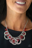 Paparazzi Turn It Up - Red - Necklace
A collection of Samba crystal-like beads and hammered silver hoops dangle from the bottom of a shimmery silver chain, creating a noise-making fringe.Features an adjustable clasp closure.
