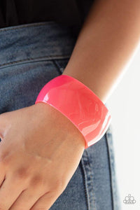 Paparazzi Fluent in Flamboyance - Pink  -  A flamboyant pink acrylic cuff curls around the wrist for a colorfully retro look.
