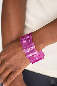 Paparazzi Retro Ruffle - Purple  -  Flecked in shimmer, a scalloped purple acrylic cuff waves across the wrist for a colorfully retro look.
