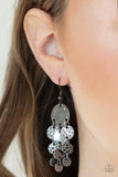 Paparazzi Do Chime In - Black - Earrings  -  Featuring smooth and hammered finishes, a dainty collection of gunmetal discs dangle from the bottom of a round gunmetal fitting, creating a chime-like fringe. Earring attaches to a standard fishhook fitting.

