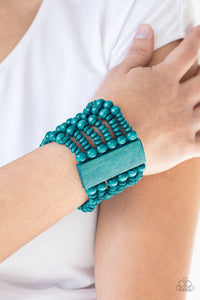 Paparazzi Dont Stop BELIZE-ing - Blue  -  Brushed in a refreshing blue finish, rectangular wooden frames hold together a collection of wooden beads threaded along stretchy bands, coalescing into a summery display around the wrist.
