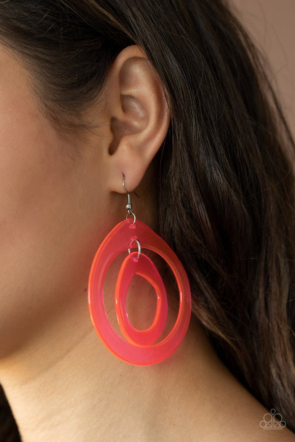 Paparazzi Show Your True NEONS - Pink - Earrings - Featuring asymmetrical shapes, neon pink acrylic hoops link into a dizzying lure for an out-of-this-world experience. Earring attaches to a standard fishhook fitting. 