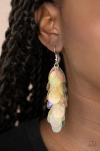 Paparazzi Stellar In Sequins - Multi - Earrings  -  Featuring an iridescent shimmer, oversized oval sequins cascade from the ear, creating a playful fringe. Earring attaches to a standard fishhook fitting.
