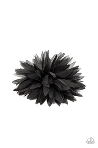 Paparazzi Bloom Baby, Bloom - Black - Hair Bow  -  Featuring hints of shimmer, black chiffon petals burst into an elegant blossom. Features a standard hair clip on the back.
