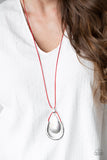 Paparazzi Texture Trekker - Red - Necklace  -  Attached to a shiny silver fitting, a hammered silver teardrop swings from the top of a shiny red cord pendant featuring a hammered silver accent. The stacked pendants swing from the bottom of a lengthened piece of red cord for a colorfully trendy look. Features an adjustable clasp closure.

 


