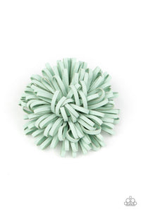 Paparazzi Give Me a SPRING - Green - Hair Bow  -  Minty green leather laces delicately curl into a springy blossom for a whimsical look. Features a standard hair clip on the back.

