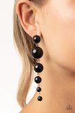 Paparazzi Living a WEALTHY Lifestyle - Black - Earrings - Attached to a matching black beaded silver fitting, a bubbly collection of polished black beads graduate in size as they trickle from the ear, linking into a dramatically elegant lure. Earring attaches to a standard post fitting. 