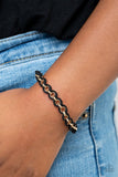 Paparazzi SUEDE Side to Side - Black - Bracelet  -  Dainty strands of black suede are delicately braided around and through a round gold chain for an edgy look. Features an adjustable clasp closure.
