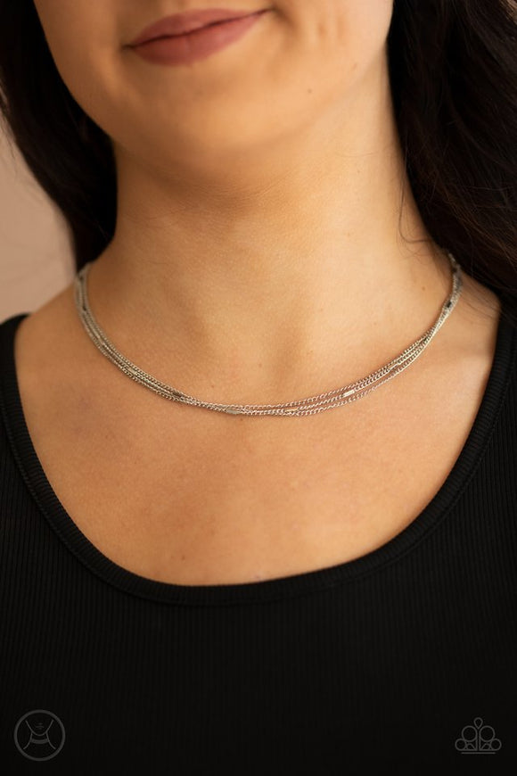 Paparazzi Need I SLAY More - Silver - Necklace  -  A dainty silver beaded chain joins two rows of plain silver chain around the neck, creating shimmery layers. Features an adjustable clasp closure.
