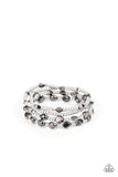 Paparazzi Fashionably Faceted - Multi - Bracelet  -  A shimmery collection of dainty silver seed beads and faceted gunmetal accents are threaded along stretchy bands around the wrist, creating glistening layers.
