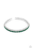 Paparazzi Fairytale Sparkle - Green - Bracelet  -  Mismatched strands of glassy white and glittery green rhinestones stack into a dainty cuff around the wrist, creating a sparkly centerpiece.
