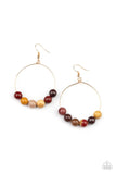 Paparazzi Let It Slide - Multi - Earrings  -  An oversized collection of earthy stones slide along the bottom of a dainty gold hoop, creating an earthy centerpiece. Earring attaches to a standard fishhook fitting.
