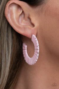 Paparazzi A Chance of RAINBOWS - Pink - Earrings  -  Pink wicker-like cording wraps around a thick silver hoop, creating a flirty pop of color. Earring attaches to a standard post fitting. Hoop measures approximately 1 1/2" in diameter.
