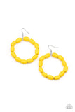 Paparazzi Living The WOOD Life - Yellow - Earrings  -  Chunky Illuminating wooden beads are threaded along a dainty wire, creating an earthy hoop. Earring attaches to a standard fishhook fitting.
