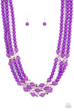 Paparazzi STAYCATION All I Ever Wanted - Purple - Necklace  -  A colorful collection of polished Amethyst Orchid beads, faceted silver beads, and opaque Amethyst Orchid beads are threaded along invisible wires across the chest, creating vivacious layers. Features an adjustable clasp closure.
