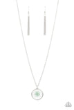 Paparazzi Tea Party Tease - Blue - Necklace  -  A dainty blue firework-like flower is encased inside a glassy frame, creating a whimsical pendant below the collar. Features an adjustable clasp closure.
