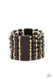 Paparazzi Cayman Carnival - Black - Bracelet  -  Held together with rectangular wooden frames, an earthy collection of white wooden beads and black oval wooden beads are threaded along stretchy bands around the wrist for a bold beach inspired fashion.
