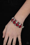 Paparazzi Urban Crest - Red - Bracelet  -  A mismatched collision of red, smoky, and white rhinestone encrusted frames are threaded along a stretchy band that attaches to a chunky strand of silver chain, creating jaw-dropping dazzle across the front of the wrist.
