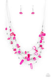 Paparazzi Prismatic Pebbles - Pink - Necklace  -  Dainty silver beads, pink crystal-like beads, and shell-like pink pebbles are fitted in place along strands of dainty wires, creating colorful layers below the collar. Features an adjustable clasp closure.
