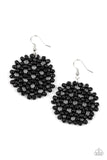 Paparazzi Summer Escapade - Black - Earrings  -  Clusters of dainty black wooden beads are threaded along invisible wire, creating a vivacious floral pattern frame for a summery flair. Earring attaches to a standard fishhook fitting.
