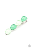 Paparazzi Bubbly Reflections - Green -   -  Featuring light-scattering refractions, asymmetrical Mint and Green Ash glassy pebble-like beads adorn the front of a classic bobby pin.
