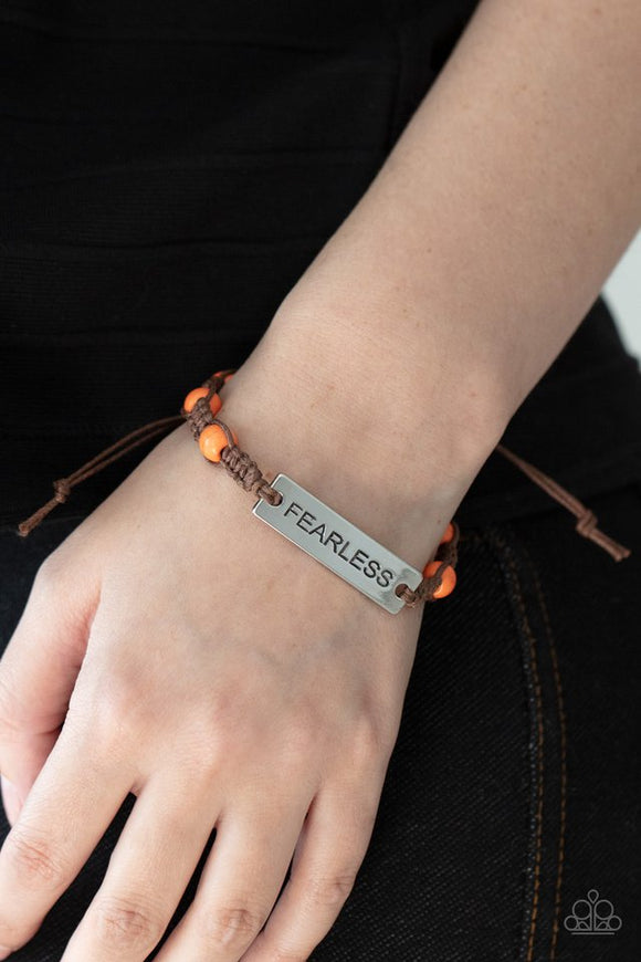 Paparazzi Conversation Piece - Orange - Bracelet  -  A silver plate engraved with the word 