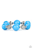 Paparazzi Day Trip Discovery - Blue - Bracelet  -  A collection of polished French Blue beads in smooth round and faceted shapes, are threaded along a stretchy band. Accents of silver beads etched in linear designs adds a down to earth finish to the whimsical bracelet.
