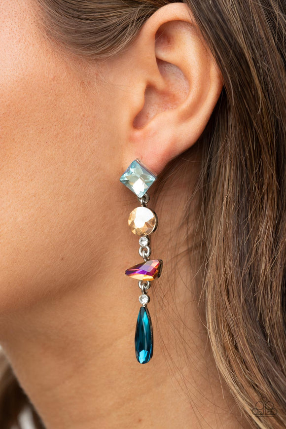 Paparazzi Rock Candy Elegance - Multi - Earrings  -  A mismatched collection of colorfully iridescent and brilliantly sparkling gems are linked together in elegant succession as they fall glamorously from the ear. Earring attaches to a standard post fitting.
