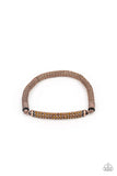Paparazzi Fearlessly Unfiltered - Copper - Bracelet  -  Threaded along a stretchy band, a gritty strand of rounded copper mesh chain links with a smoldering copper plate encrusted in rows of dainty topaz rhinestones, creating an edgy shimmer around the wrist.
