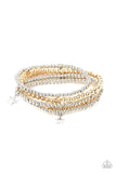 Paparazzi American All-Star - Multi - Bracelet  -  Infused with dainty gold star beads and shiny silver star charms, strands of gold and silver beaded stretchy bands stack across the wrist, creating a patriotic shimmer.
