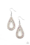 Paparazzi The Works - Multi - Earrings  -  Glittery rows of white, iridescent, and opal rhinestones stack into a solitaire sparkly teardrop frame for a glamorous fashion. Earring attaches to a standard fishhook fitting.
