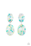 Paparazzi Flaky Fashion - Multi - Earrings  -  Featuring multicolored confetti-like flakes, a clear acrylic oval frame swings from the bottom of a matching hexagonal frame, creating a bubbly lure. Earring attaches to a standard post fitting.
