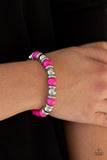 Paparazzi Across The Mesa - Pink - Bracelet
A collection of silver accents and vivacious pink stones are threaded along a stretchy band for a seasonal look.
