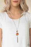 Paparazzi Have Some Common SENSEI - Orange - Necklace
Swinging from the bottom of a glistening silver chain, glowing stacked moonstone pendants give way to a shimmery silver tassel for a refined look. Features an adjustable clasp closure. 