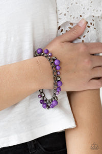 Paparazzi Hold My Drink - Purple - Bracelet
Pearly and polished purple beading joins faceted gunmetal beads along a bold gunmetal chain, creating a sassy fringe around the wrist. Features an adjustable clasp closure.
