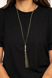 Paparazzi Hold My Tassel - Green - Necklace
A trio of ornate silver beads give way to a Military Olive suede tassel knotted at the bottom of a lengthened strand of Military Olive suede for an earthy flair. Features a knotted closure.
