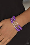 Paparazzi New Adventures - Purple - Bracelet
Polished purple beads and mismatched silver beads are threaded along stretchy bands, creating colorful layers across the wrist.
